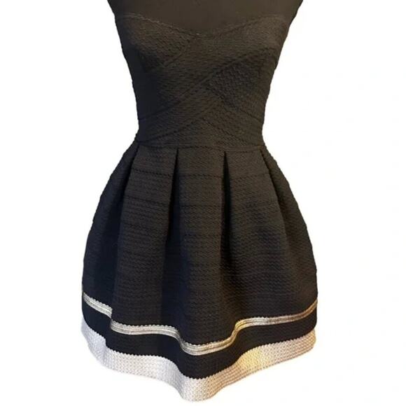 Sans Souci Black & Gold Strapless Molded Mini Dress | Size S - Picture 1 of 7
